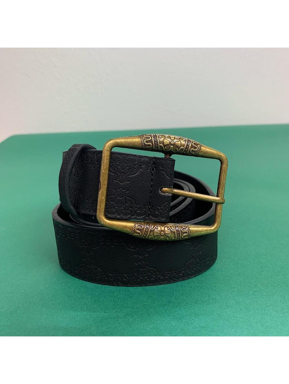 American Western Cowboy Cowgirl vintage style black belt. Gold belt buckle. 40 - Picture 6 of 8